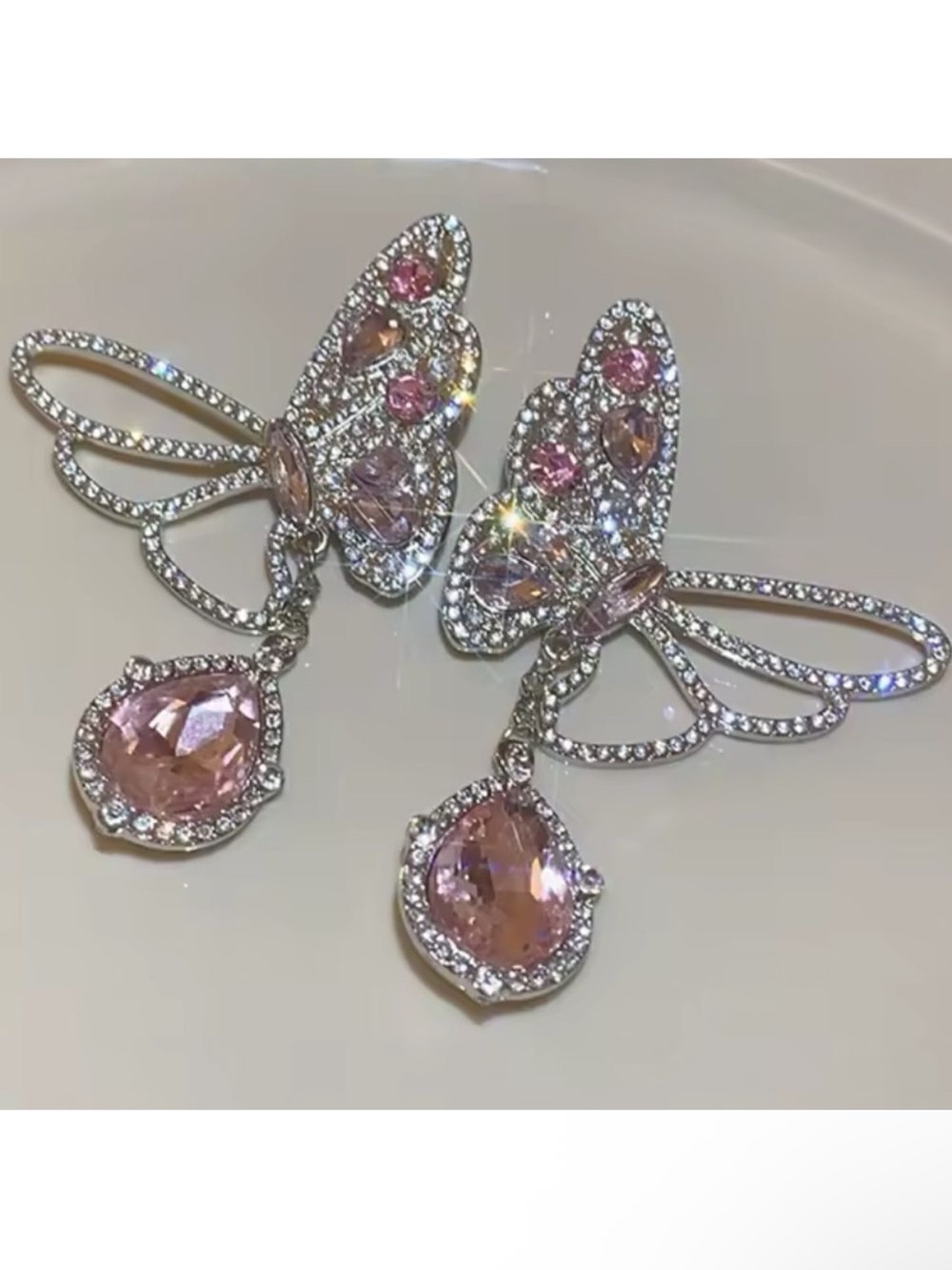 Pink Butterfly Drop Earrings A37